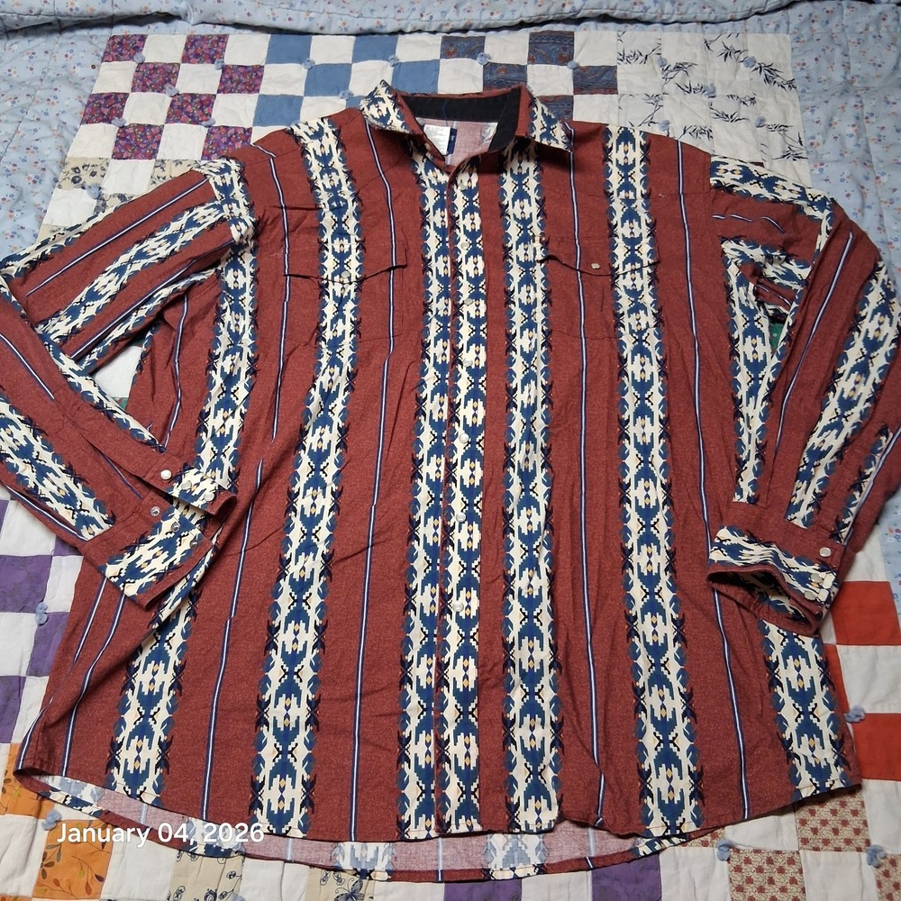 Wrangler Aztec Stripe Pearl Snap Western Shirt Size 2XLT Rodeo